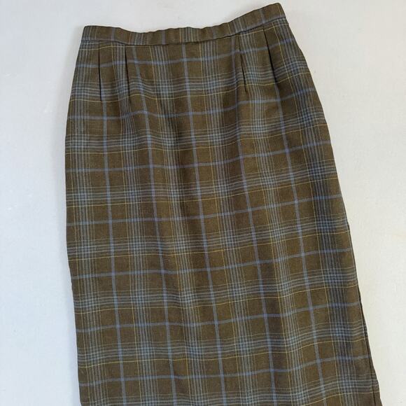 Vintage Pendleton 100% Virgin Wool Green Blue Plaid USA Academia Maxi Skirt - Picture 1 of 4